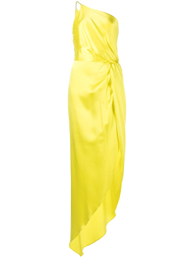 Michelle Mason One-shoulder Knot-detail Dress In Lime Green