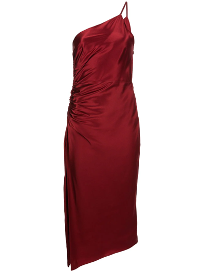Michelle Mason Gathered-detail Silk Dress In Rot