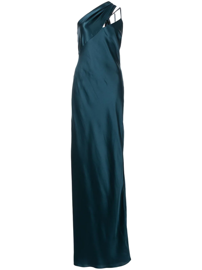 Michelle Mason Tie-detail Silk Gown In Grün