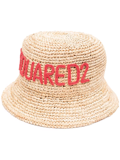 Dsquared2 D-squared2 Womans Straw Hat With Logo In Beige