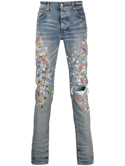 Amiri Skinny Painter Jean Clay Indigo And Multicolor