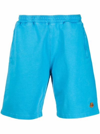 Kenzo Crest Logo-embroidered Cotton-jersey Shorts In Light Blue
