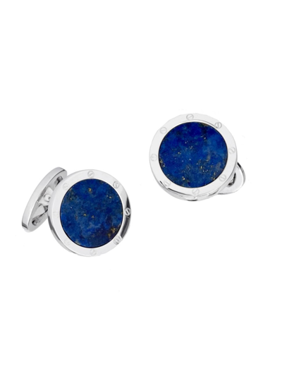Jan Leslie Round Rhodium-plated Lapis Lazuli Cufflinks In Neutral