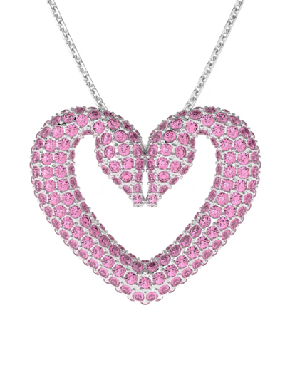 Swarovski Women's Una Rhodium-plated Crystal Heart Pendant Necklace In Pink
