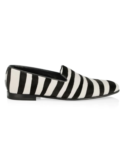 Manolo Blahnik Mario Leather-trimmed Zebra-print Calf Hair Loafers In Black