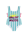 ANDY & EVAN LITTLE GIRL'S STRIPED "VACAY MODE" ONE-PIECE SWIMSUIT