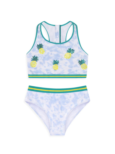 Andy & Evan Kids' Girls Sequin Pineapple 2-piece Swimsuit In Blue/white Tie Dye