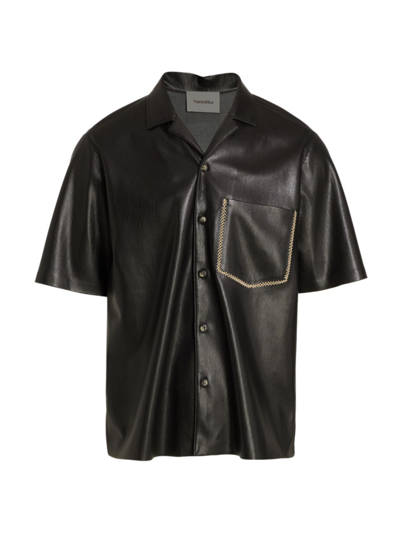 Nanushka Contrast-stitching Oversized Vegan-leather Shirt In Black