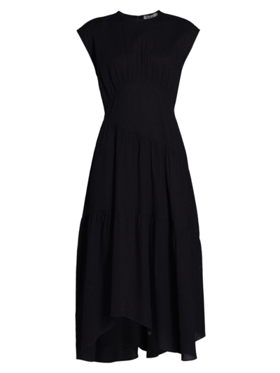 Frame Gathered Seam Dress In Noir