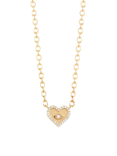 Sydney Evan Women's 14k Yellow Gold & Diamond Small Evil-eye Heart Pendant Necklace
