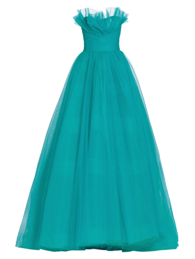 Monique Lhuillier Strapless Gown In Teal
