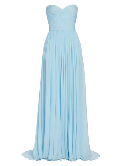 Monique Lhuillier Strapless Gown With Draped Bodice In Blue