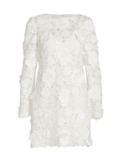 Monique Lhuillier Floral Applique Guipure Lace Mini Dress In Silk White