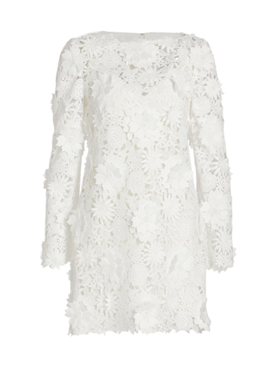 Monique Lhuillier Floral Applique Guipure Lace Mini Dress In Silk White |  ModeSens