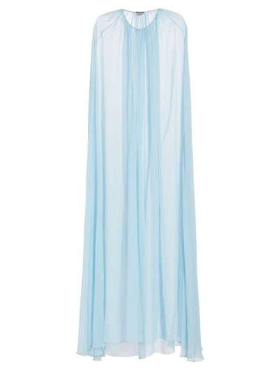 Monique Lhuillier Strapless Chiffon Gown With Draped Bodice In Blue