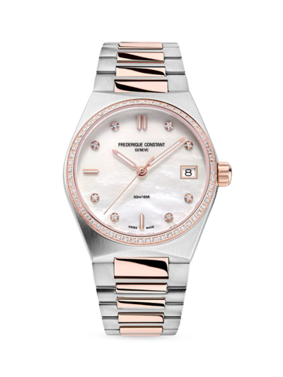 Frederique Constant Women's Highlife Two-tone Stainless Steel & Diamond Bracelet Watch In White/rose Gold