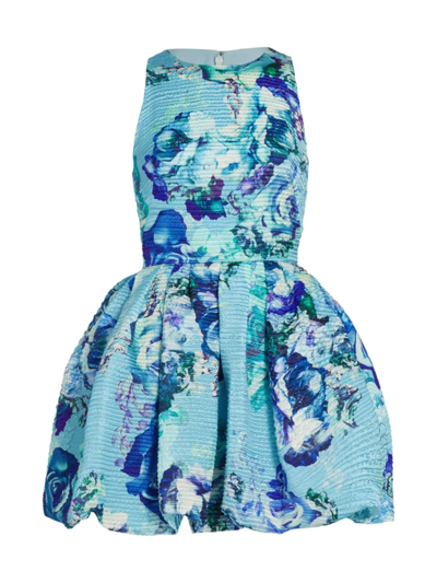 Monique Lhuillier Floral Jacquard Bubble Dress In Blue Multi
