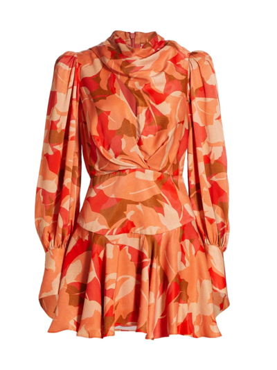Acler Women's Dunleer Draped Floral-print Mini Dress In Orange