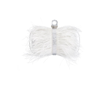Nina Women's Feather Embellished Minaudiere Clutch In White