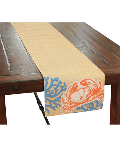 Xia Home Fashions Applique Crab With Print Coral Coastal Table Runner, 13.5" X 72" In Sand