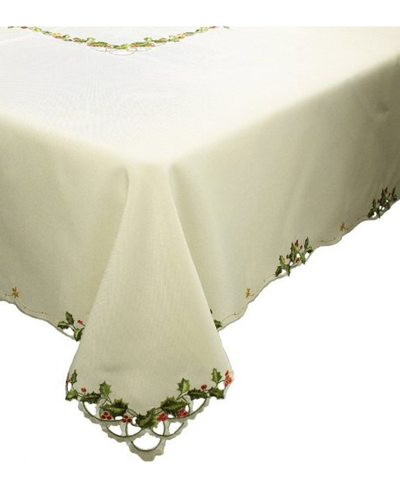 Xia Home Fashions Winter Berry Collection Tablecloth, 84" X 60" In Open White