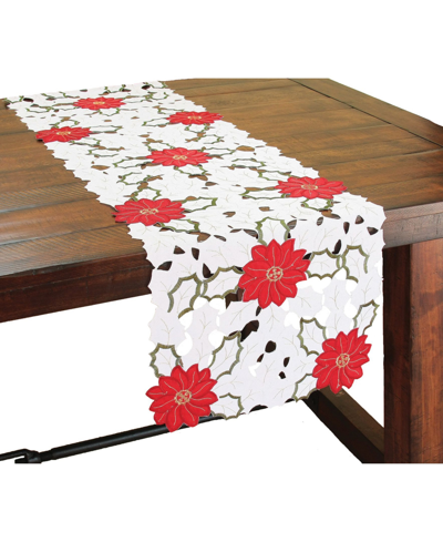 Xia Home Fashions Holiday Poinsettia Embroidered Cutwork Table Runner, 54" X 15" In Open White