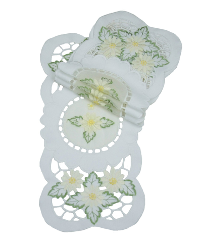 Xia Home Fashions Elegant Daisy Embroidered Cutwork Tray Cloth Runner In White