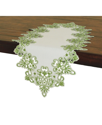 Xia Home Fashions Victorian Lace Embroidered Cutwork Spring Table Runner, 16" X 34" In Olive