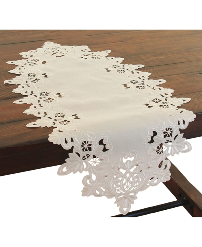 XIA HOME FASHIONS VICTORIAN LACE EMBROIDERED CUTWORK SPRING TABLE RUNNER, 16" X 34"