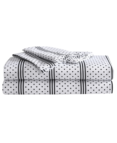 Betsey Johnson Dots And Stripes 4 Piece Microfiber Sheet Set, Queen In Raven Black