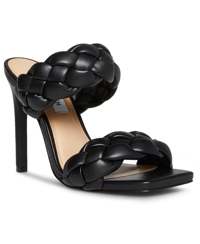 Steve Madden Kenley Woven-strap Faux-leather Heeled Sandals In Black