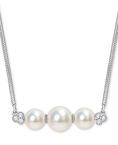 Macy's Cultured Freshwater Pearl (6 & 7-1/2mm) & White Topaz (1/5 Ct. T.w.) Bar 18" Pendant Necklace In Ste In Silver