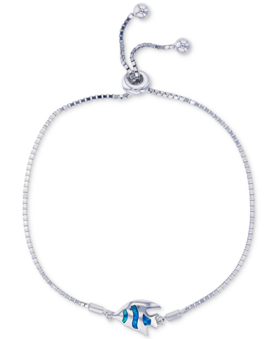 Macy's Lab-created Blue Opal Fish Bolo Bracelet In Sterling Silver