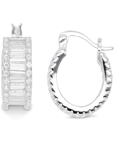 Macy's Cubic Zirconia Baguette Hoop Earrings In Sterling Silver Or 14k Gold-plated Sterling Silver In White