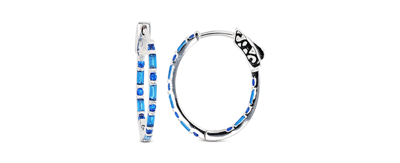 Macy's Lab-created Ruby Small Hoop Earrings In Sterling Silver, 0.79" (also In Cubic Zirconia) In Dark Blue