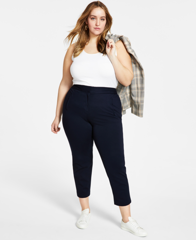 Bar Iii Plus Size Button-trim Slim-leg Ankle Pants, Created For Macy's In Navy