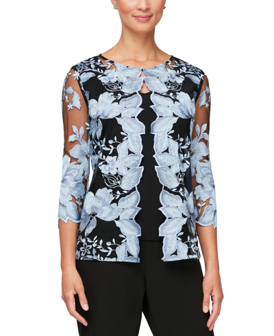 Alex Evenings Petite Embroidered Layered-look Top In Black Lavender