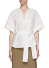 Vince Tie Waist V-neck Blouse In White