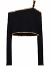 Balmain Cropped Off-the-shoulder Chain-embellished Knitted Top In Schwarz