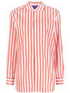Ralph Lauren Capri Striped Button Down Shirt In Poppy Red/white