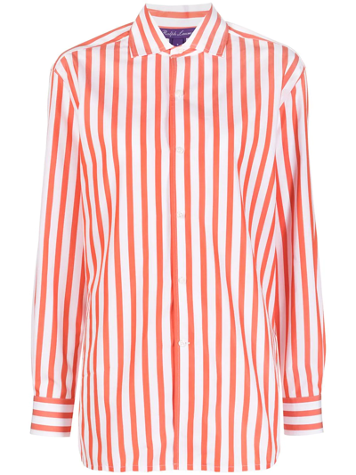 Ralph Lauren Capri Striped Button Down Shirt In Poppy Red/white