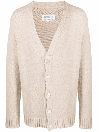 Maison Margiela Distressed Knitted Cardigan In Nude & Neutrals
