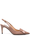 Sergio Rossi Plaque-detail Slingback Pumps In Brown