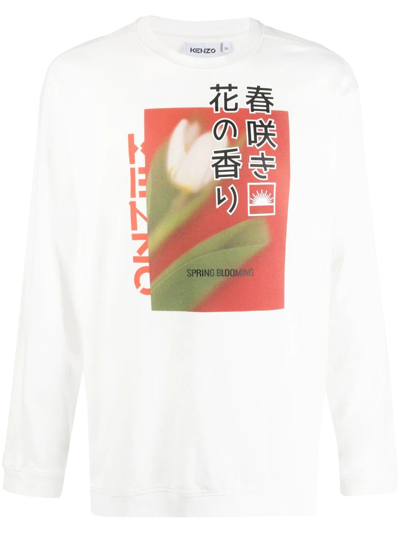 Kenzo Cotton Printed Oversized Fit Crewneck Sweatshirt In White