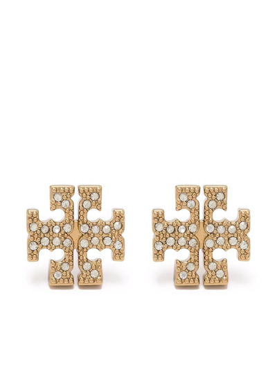 Tory Burch Crystal-embellished Logo Stud Earrings In Gold