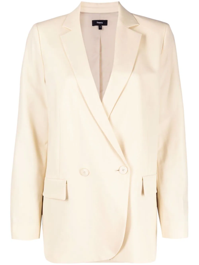 Theory Double-breasted Wool Blazer In Nude