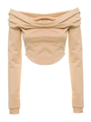GCDS GCDS WOMAN'S BEIGE COTTON TOP WITH DROP SHOULDERS AND LOGO