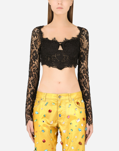 Dolce & Gabbana Long-sleeved Lace Corset Top In Black