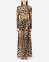DOLCE & GABBANA GEORGETTE DRESS WITH LEOPARD PRINT AND TIE DETAILS