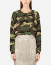 Dolce & Gabbana Camo Crystal Logo Plaque Crop Sweatshirt In Multicolor
